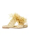 Dries Van Noten Raffia Fringe Dual-band Slide Sandals In Nude
