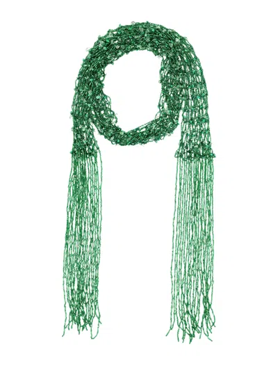 Dries Van Noten Fringed Embellished Beaded Scarf In Green