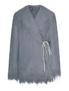 Dries Van Noten Short Coat With Fringed Hem And Tie In Gray