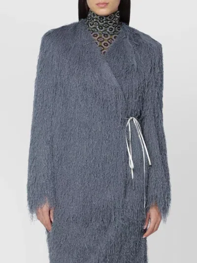 DRIES VAN NOTEN FRINGED JACKET WITH BELTED WAIST AND LONG SLEEVES