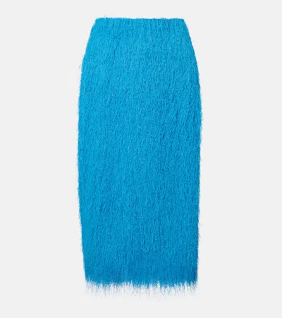 Dries Van Noten Button Detailed Fringed Midi Skirt In Blue