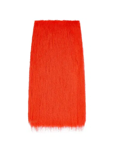Dries Van Noten Red Sokna Fringe Textured Midi Skirt In Orange