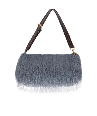 Dries Van Noten Fringed Shoulder Bag In Gray