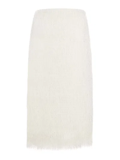 Dries Van Noten Fringed Midi Skirt In White