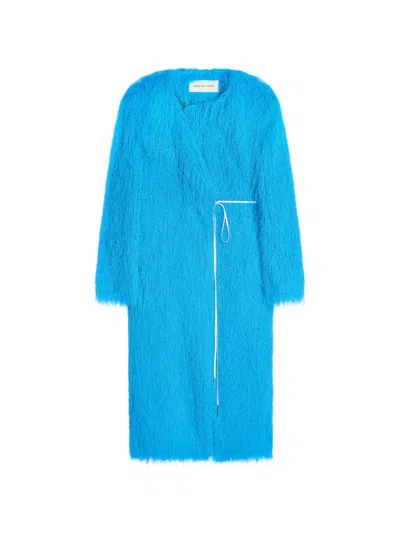 Dries Van Noten Fringed V-neck Coat In Blue