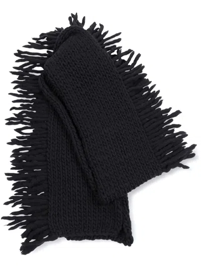 Dries Van Noten Fringed Wool Scarf In Black