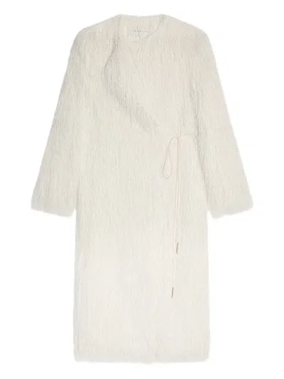 Dries Van Noten Fringed Wrap Coat In White