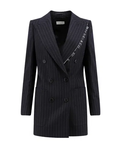 Dries Van Noten Fringes Detail Striped Buttoned Blazer In Black