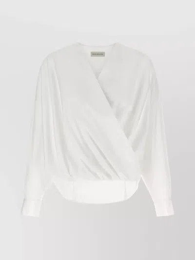 Dries Van Noten Front Draped V-neck Top With Buttoned Cuffs In Multi