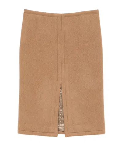 Dries Van Noten Front Slit Skirt In Nude