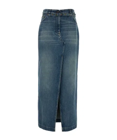 Dries Van Noten Front-slit Denim Skirt In Blue