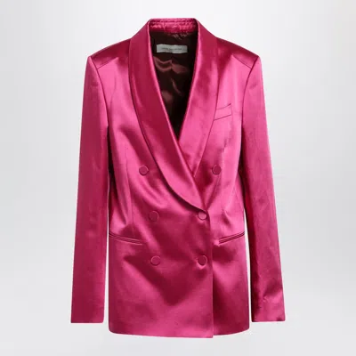Dries Van Noten Fuchsia Double-breasted Satin Jacket In Pink