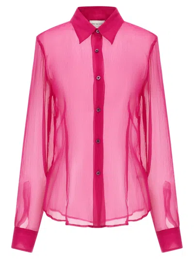 Dries Van Noten Cloudy Long Sleeve Collared Sheer Shirt In Pink