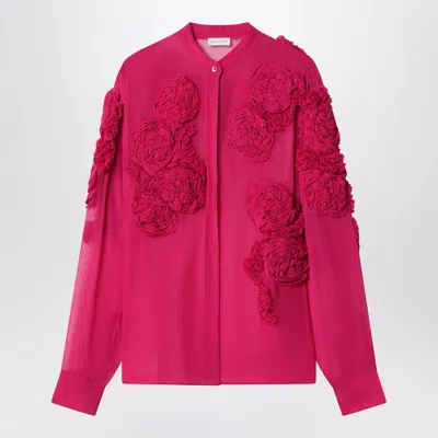 Dries Van Noten Fuchsia Shirt With Embossed Roses In Blue