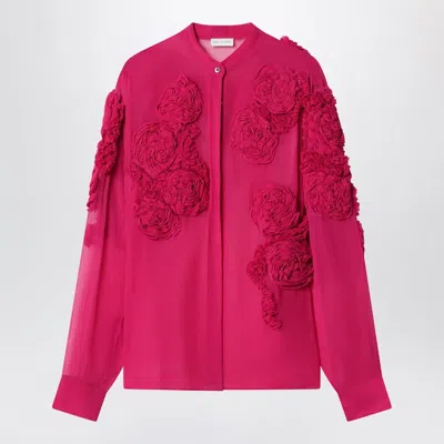 Dries Van Noten Fuchsia Shirt With Embossed Roses In Pink