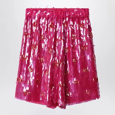 Dries Van Noten Fuchsia Silk Bermuda Shorts With Sequins In Orange