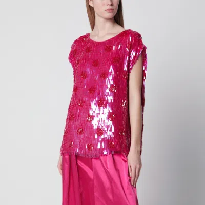 Dries Van Noten Sleeveless Sequin Dress Round Neckline Relaxed In Red