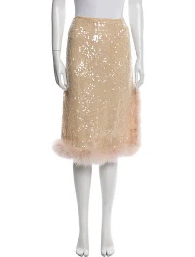 Pre-owned Dries Van Noten Fur Trim Knee-length Skirt In Neutral