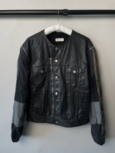 Pre-owned Dries Van Noten Fw14 Waxed Bomber Denim Jacket In Black