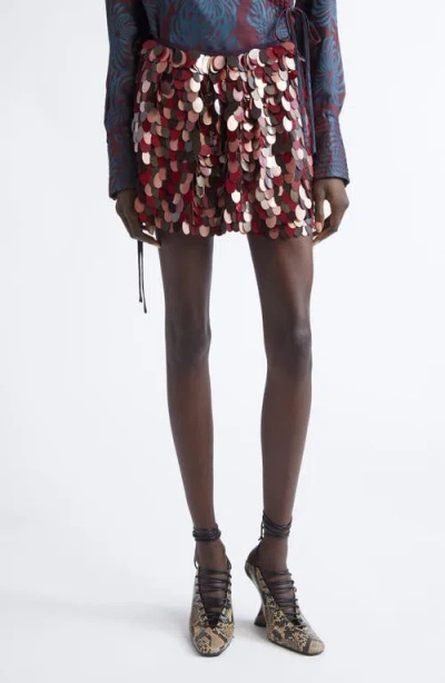 Dries Van Noten Gabrina Sequin Embellished Wrap Miniskirt In Burgundy