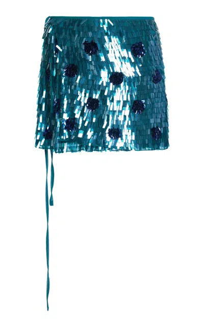 Dries Van Noten Gabrina Sequined Silk Mini Skirt In Blue