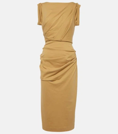 Dries Van Noten Gathered Cotton Jersey Midi Dress In Brown