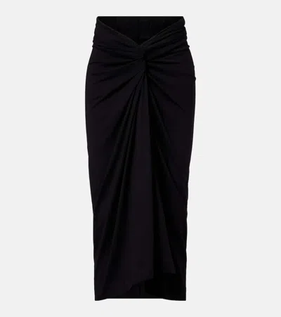 DRIES VAN NOTEN GATHERED COTTON JERSEY MIDI SKIRT