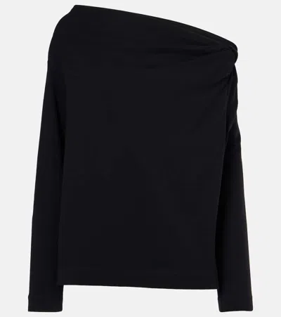 Dries Van Noten Gathered Cotton Jersey Top In ブラック