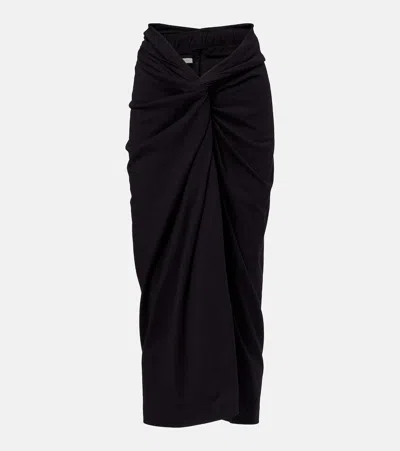 Dries Van Noten Gathered Cotton Midi Skirt In Black