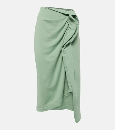 Dries Van Noten Gathered Cotton Midi Skirt In Grün