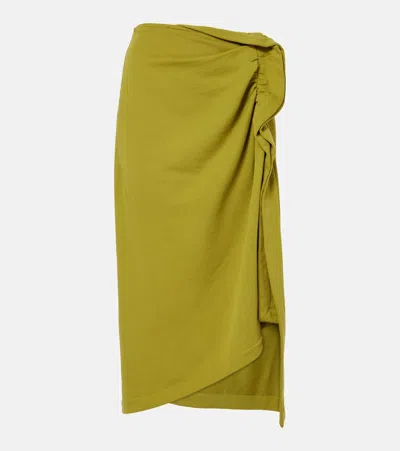 Dries Van Noten Gathered Cotton Midi Skirt In Light Green