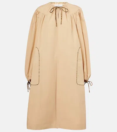 Dries Van Noten Gathered Cotton Poplin Coat In Beige
