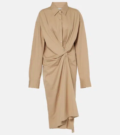 Dries Van Noten Gathered Cotton Shirtdress In Beige