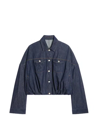 Dries Van Noten Gathered Denim Jacket In Blue