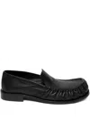 Dries Van Noten Squared Toe Black Leather Loafers With Embossed Stitching In Black