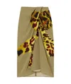 Dries Van Noten Gathered Printed Wrap-effect Satin Midi Skirt In Green