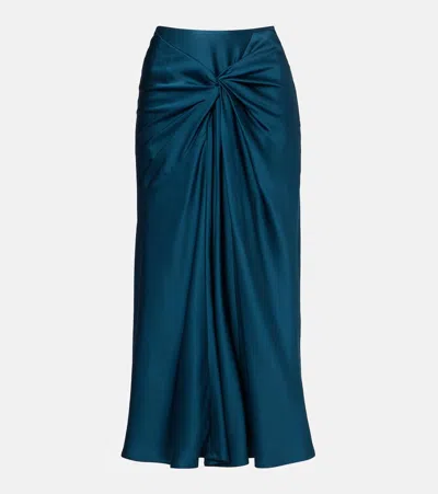 Dries Van Noten Gathered Satin Midi Skirt In Blue