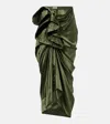 Dries Van Noten Gathered Silk-blend Satin Midi Skirt In Green