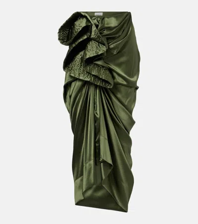 DRIES VAN NOTEN GATHERED SILK-BLEND SATIN MIDI SKIRT