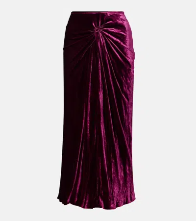 Dries Van Noten Gathered Velvet Midi Skrit In Purple