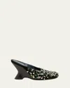 Dries Van Noten Gemstone Embellished Velvet Wedge Mules In Multi