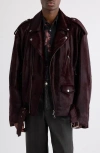 Dries Van Noten Genuine Calf Hair Biker Jacket In Brown
