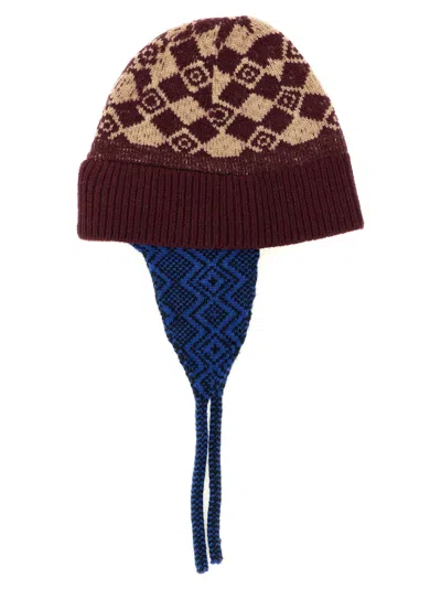 Dries Van Noten Geometric Diamond Knit Winter Hat In Burgundy