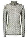 Dries Van Noten Geometric Mesh Top With Glitter Accents In Green