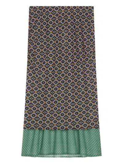 DRIES VAN NOTEN GEOMETRIC-PATTERN RUFFLE-HEM MIDI SKIRT