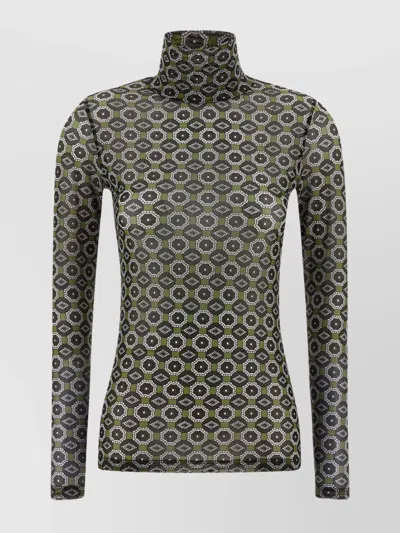 DRIES VAN NOTEN GEOMETRIC PATTERN TURTLENECK LONG SLEEVE SWEATER