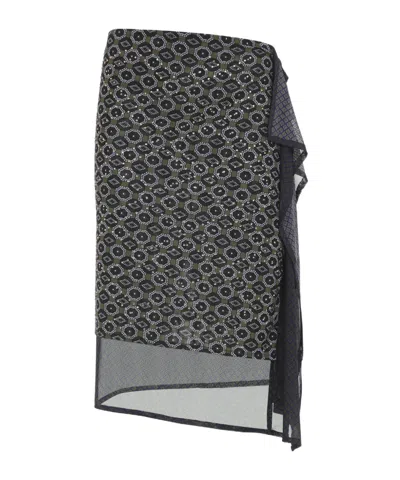 DRIES VAN NOTEN DRIES VAN NOTEN GEOMETRIC PATTERNED RUFFLED MIDI SKIRT