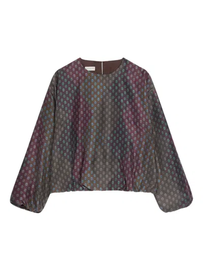 Dries Van Noten Geometric-print Blouse In Brown