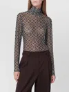 Dries Van Noten Crystal-embellished Printed Stretch-mesh Turtleneck Top In Black