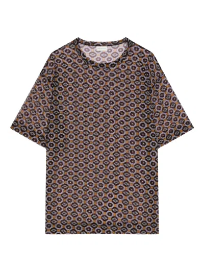 Dries Van Noten Geometric-print Semi-sheer Top In Brown